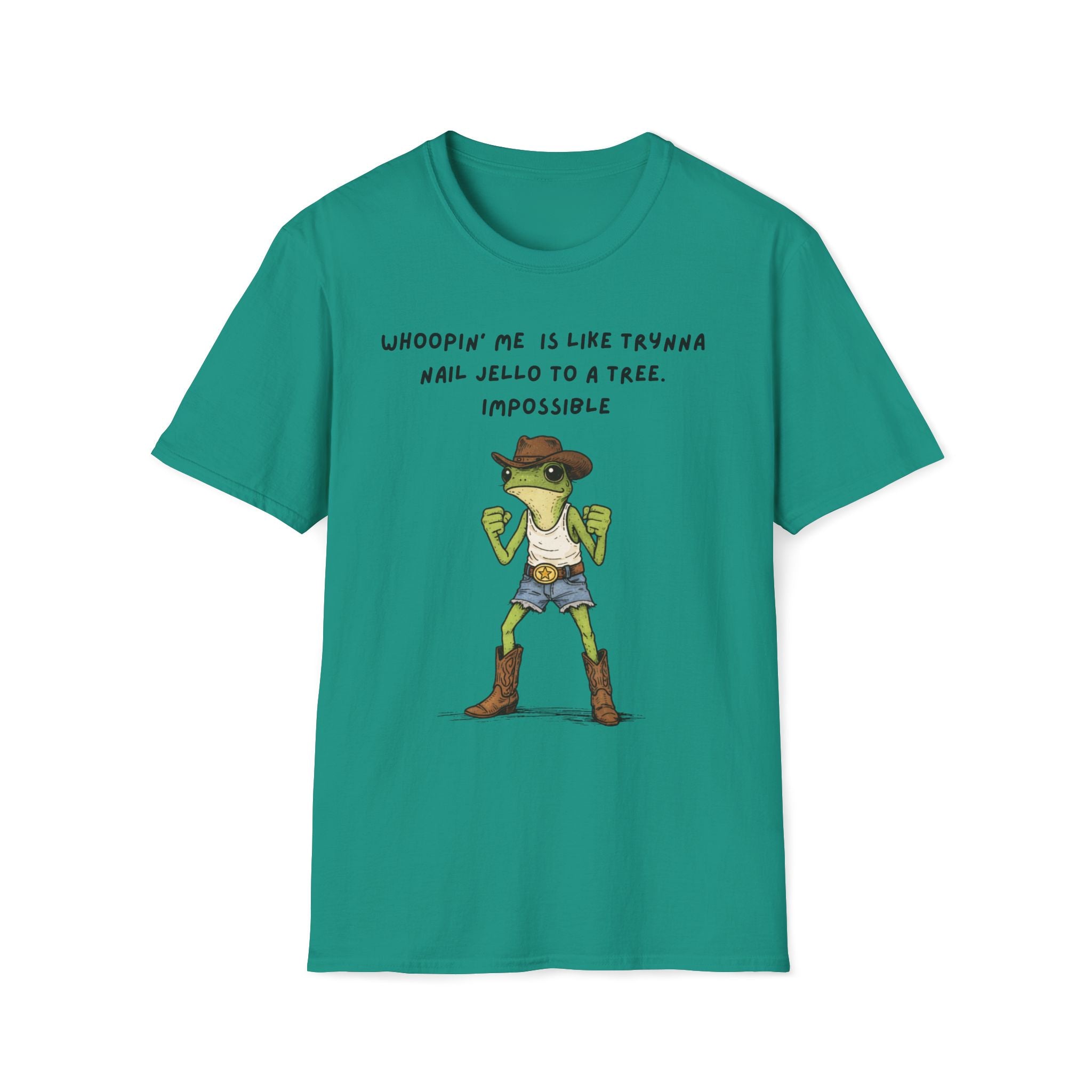 Funny Frog Cowboy T-Shirt |“Whoopin’ Me Is Like Trynna Nail Jello to a Tree” Graphic Tee