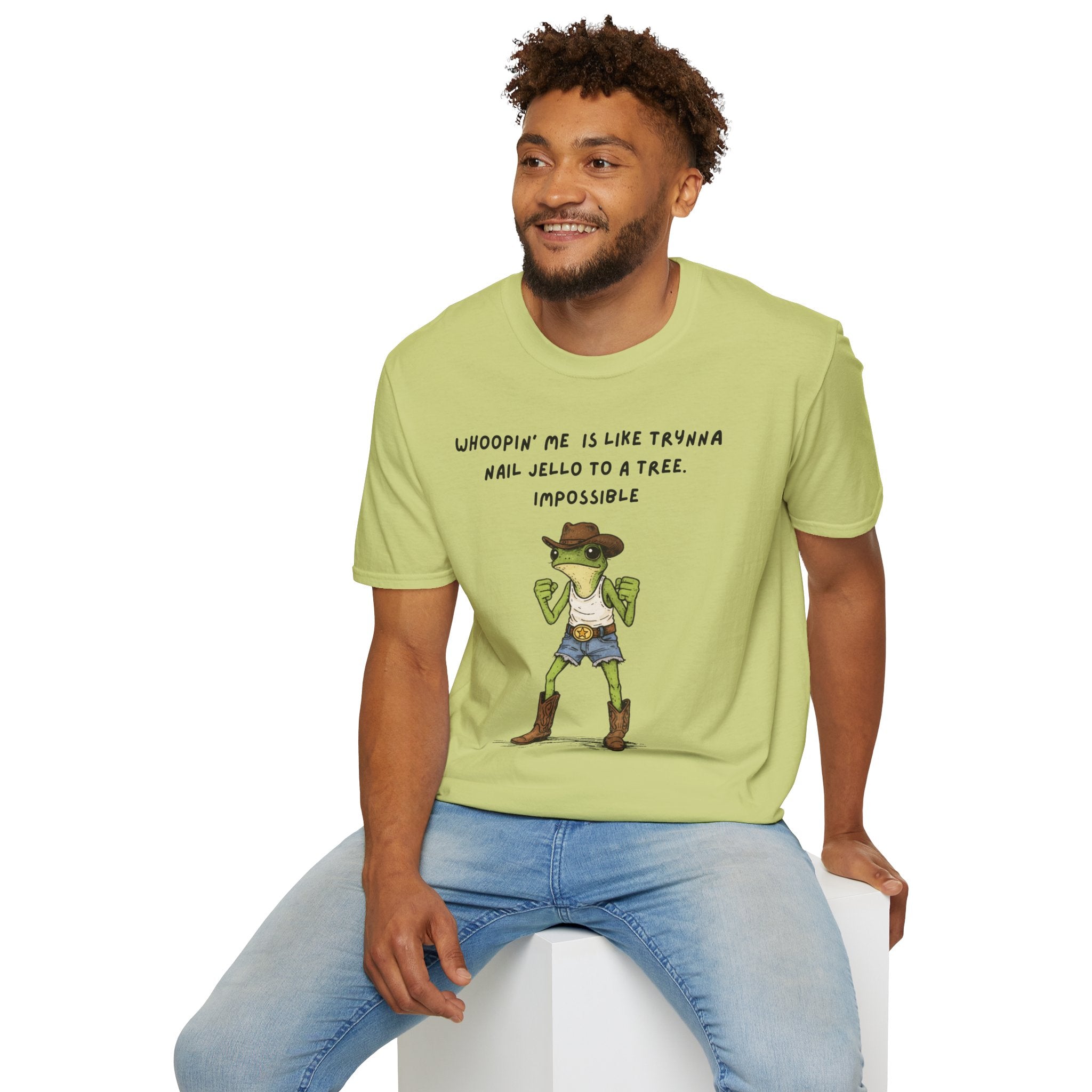 Funny Frog Cowboy T-Shirt |“Whoopin’ Me Is Like Trynna Nail Jello to a Tree” Graphic Tee