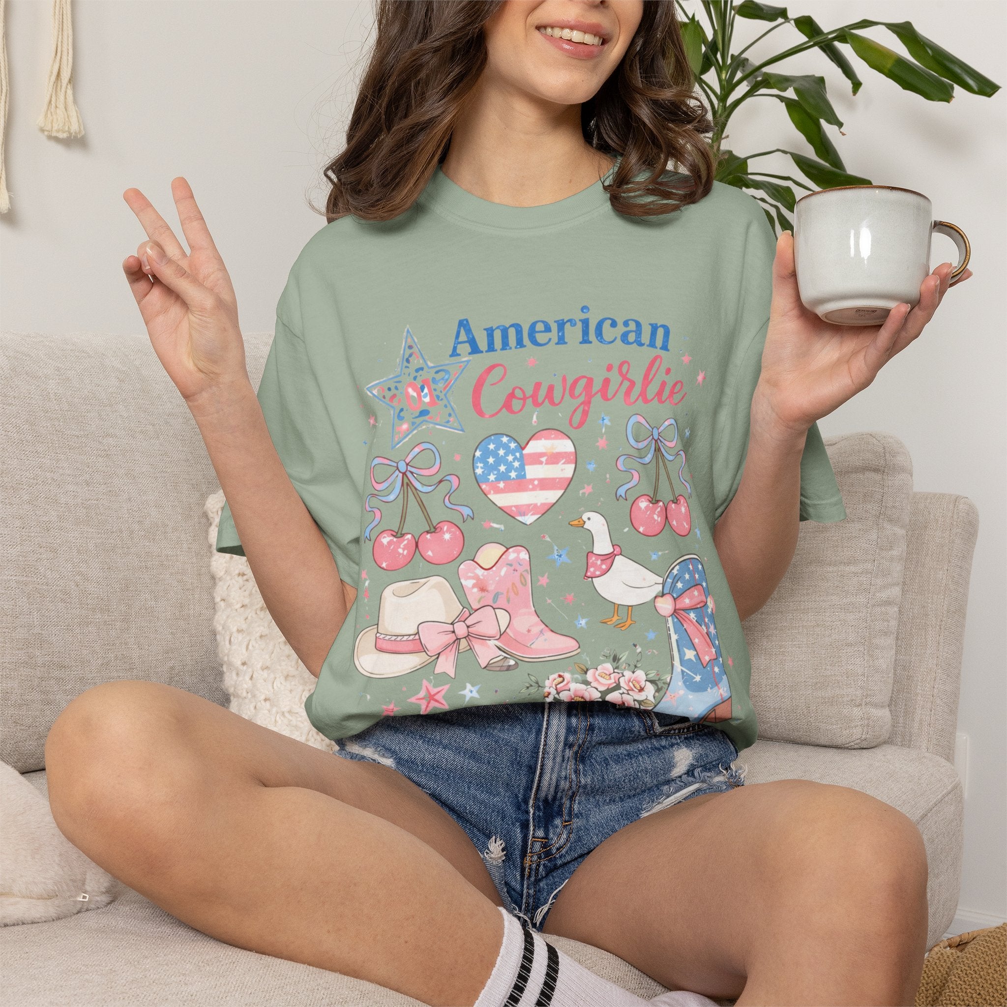 American Cowgirl Graphic T‑Shirt | Patriotic Cowgirl Viral T-Shirt
