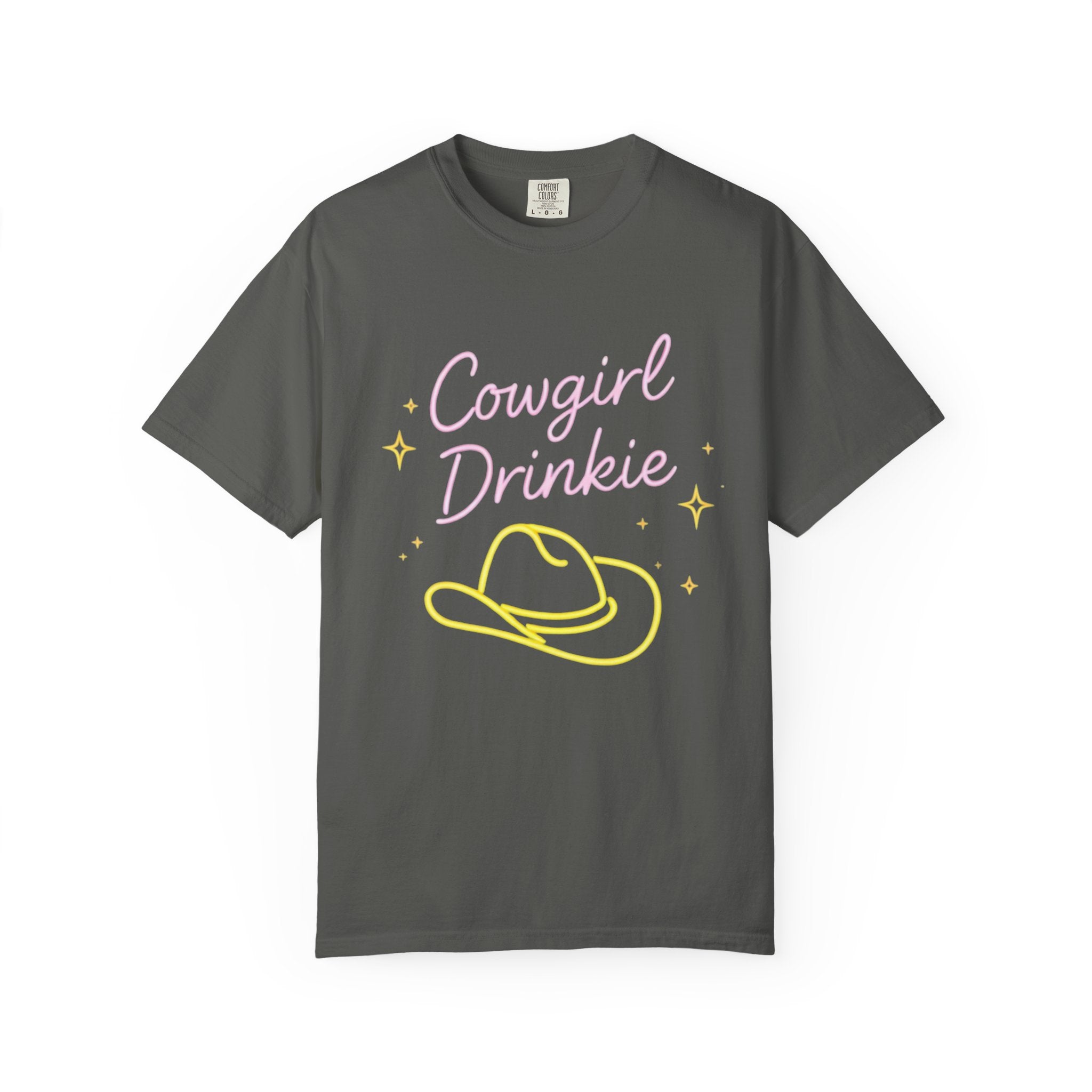 Cowgirl Drinkie | Southern Girlie T-Shirt | Retro Neon Hat Graphic