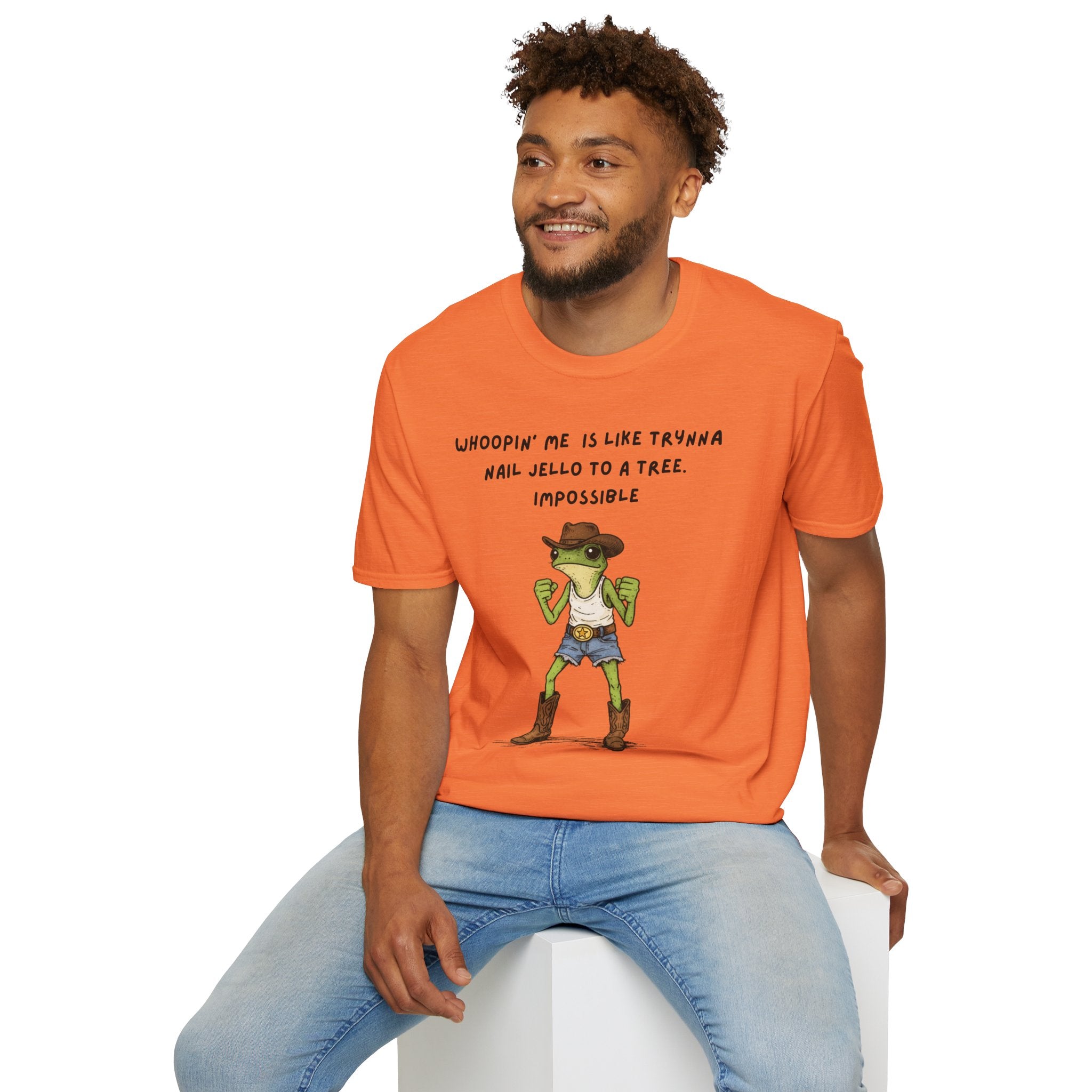 Funny Frog Cowboy T-Shirt |“Whoopin’ Me Is Like Trynna Nail Jello to a Tree” Graphic Tee