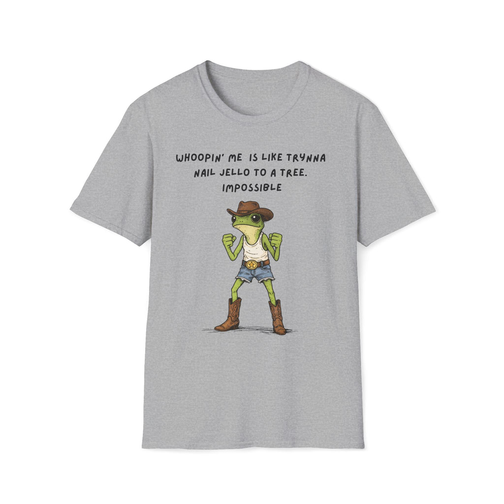 Funny Frog Cowboy T-Shirt |“Whoopin’ Me Is Like Trynna Nail Jello to a Tree” Graphic Tee