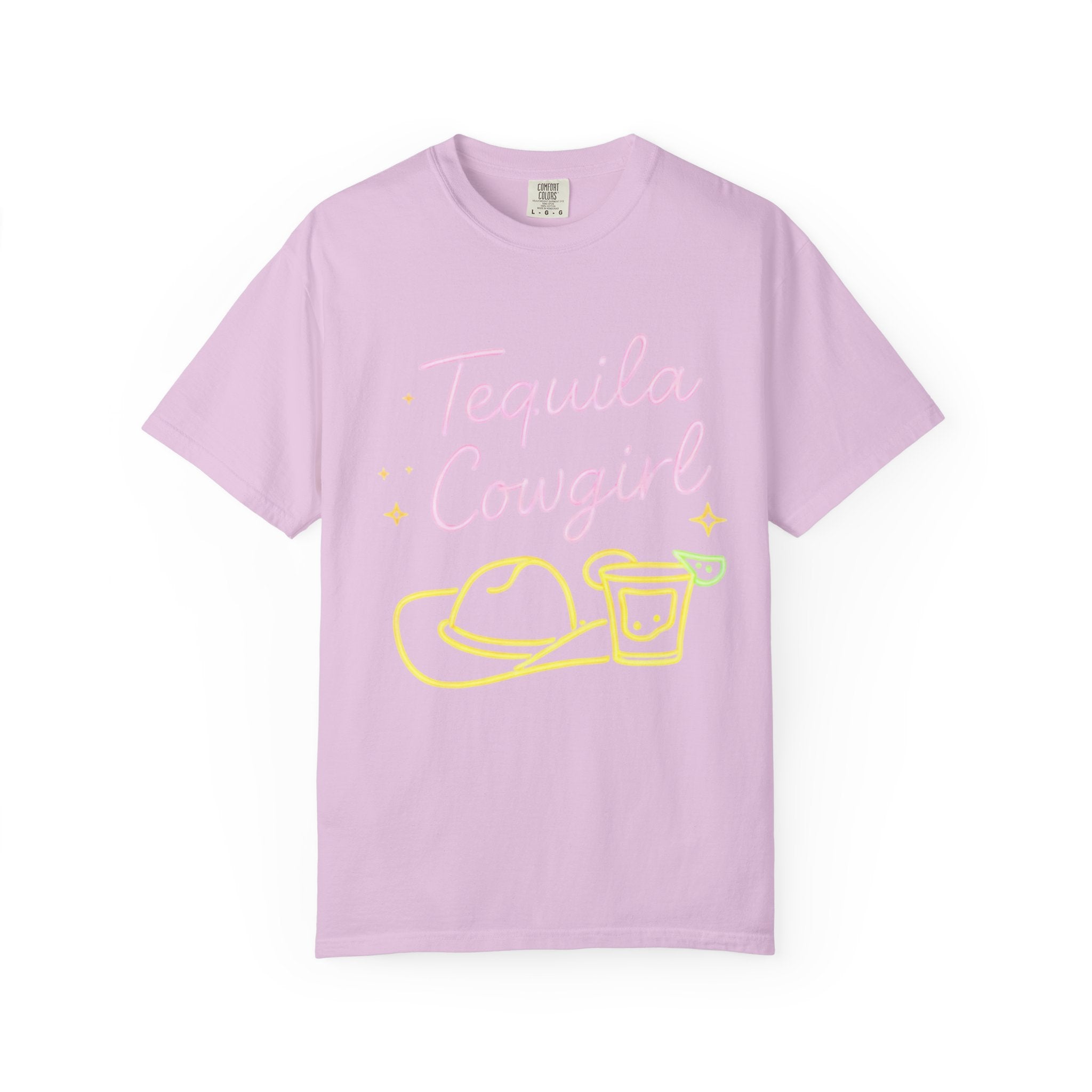 Tequila Southern Cowgirl T-Shirt | Neon Cowgirl Hat & Shot Glass |Graphic Tee