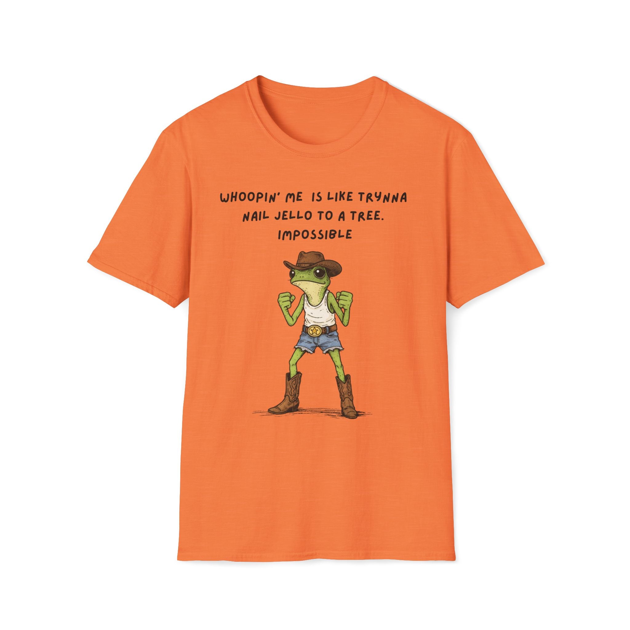 Funny Frog Cowboy T-Shirt |“Whoopin’ Me Is Like Trynna Nail Jello to a Tree” Graphic Tee