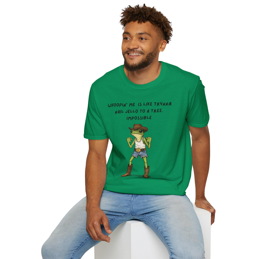 Funny Frog Cowboy T-Shirt |“Whoopin’ Me Is Like Trynna Nail Jello to a Tree” Graphic Tee