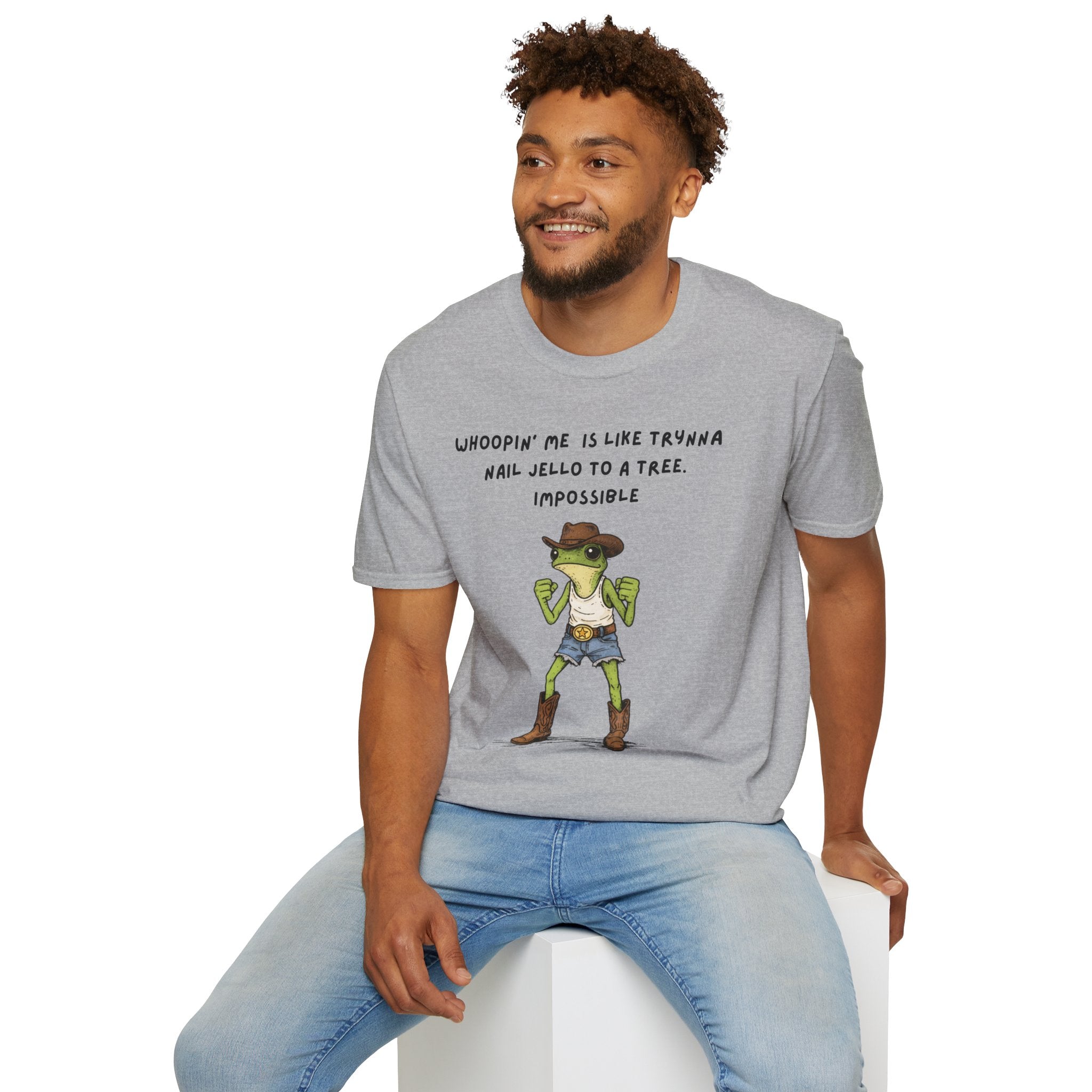 Funny Frog Cowboy T-Shirt |“Whoopin’ Me Is Like Trynna Nail Jello to a Tree” Graphic Tee