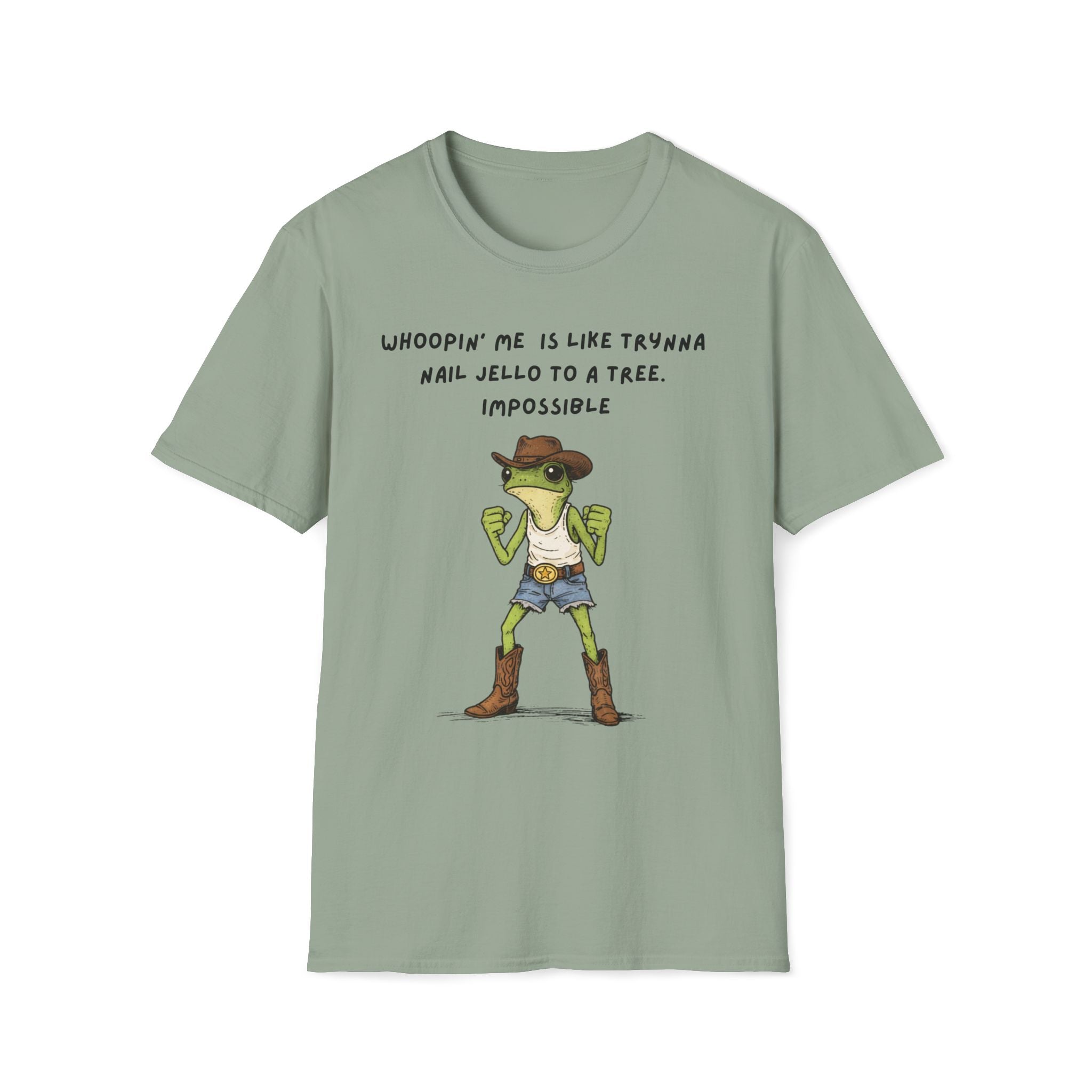 Funny Frog Cowboy T-Shirt |“Whoopin’ Me Is Like Trynna Nail Jello to a Tree” Graphic Tee