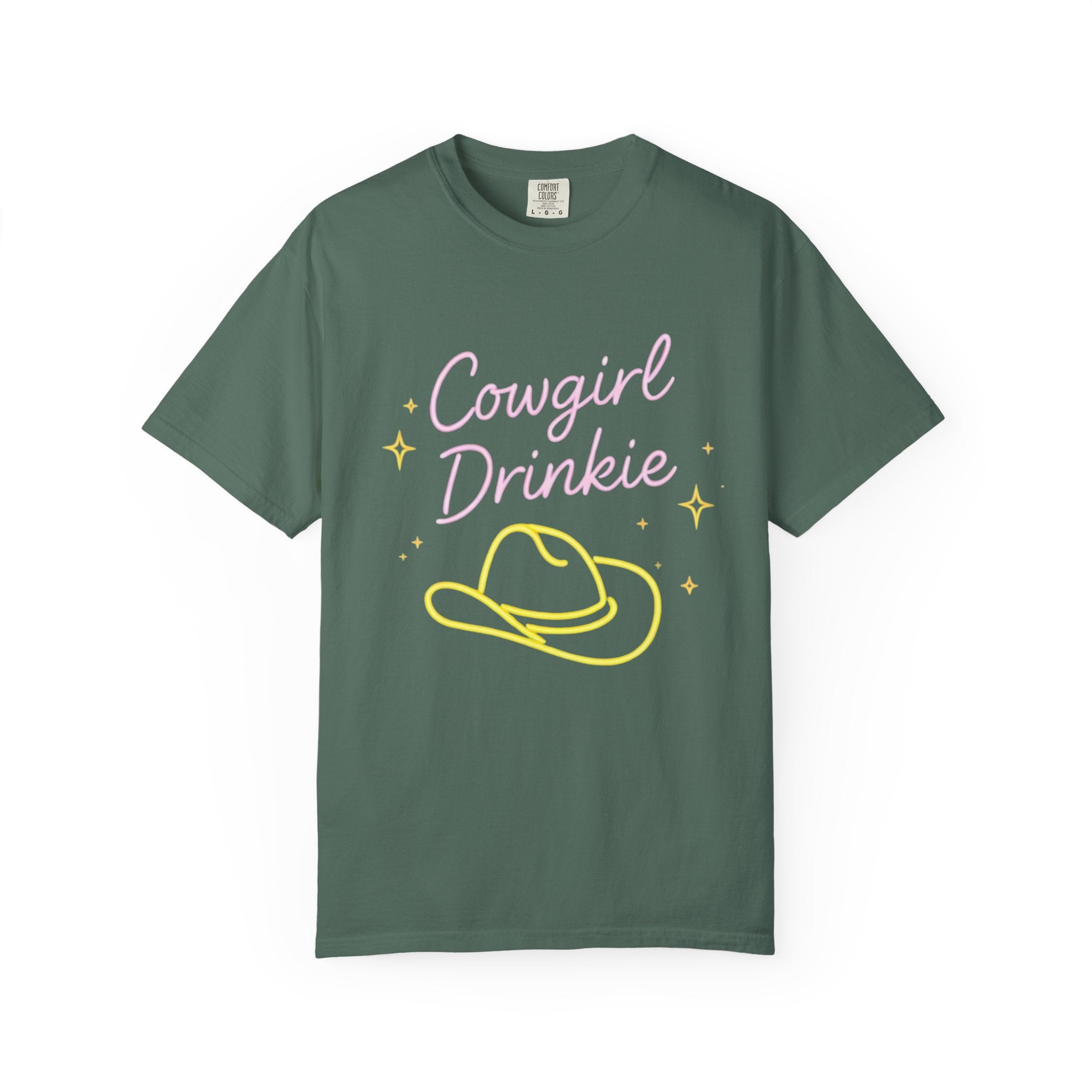Cowgirl Drinkie | Southern Girlie T-Shirt | Retro Neon Hat Graphic
