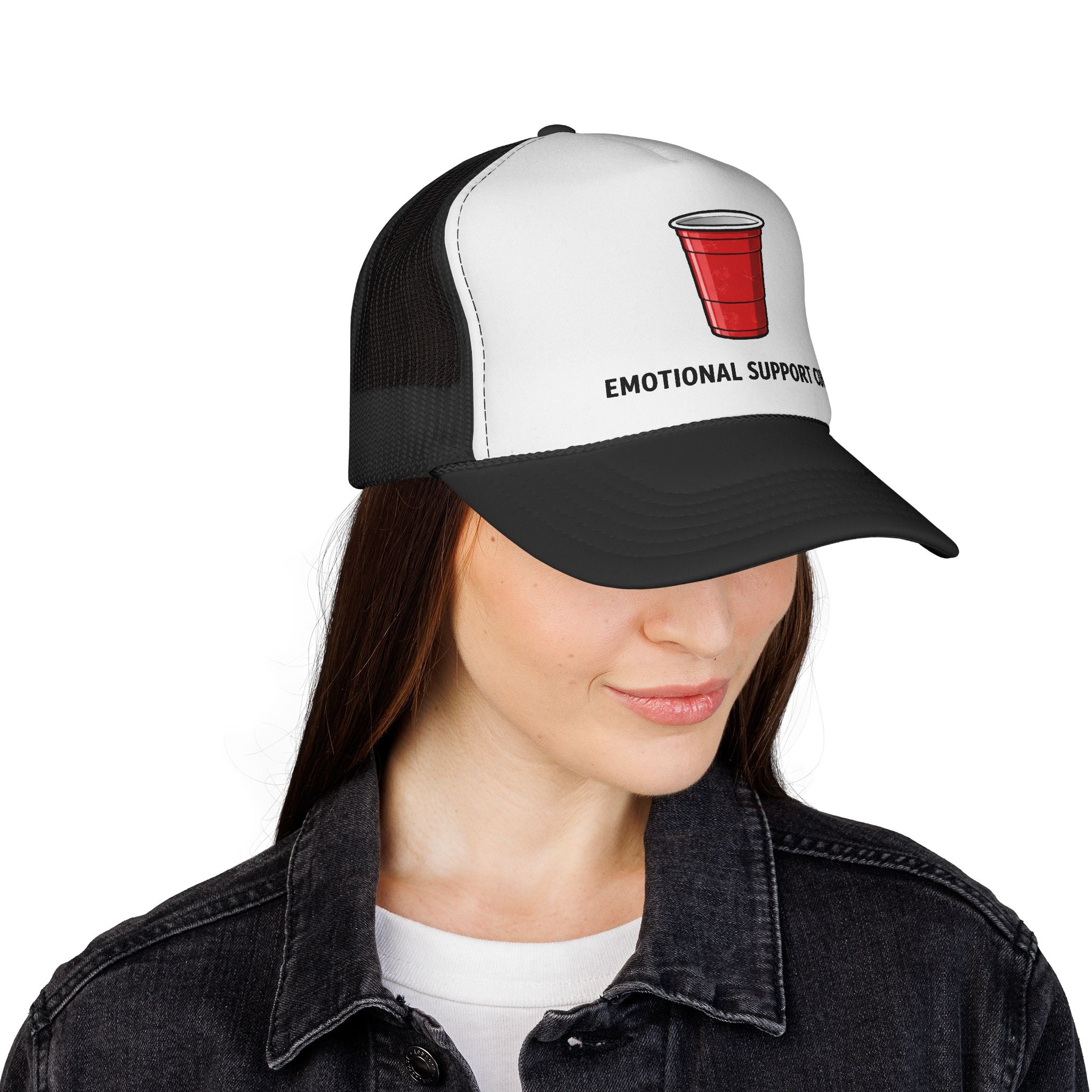 Emotional Support Cup Trucker Hat | Funny Red Solo Party Cap