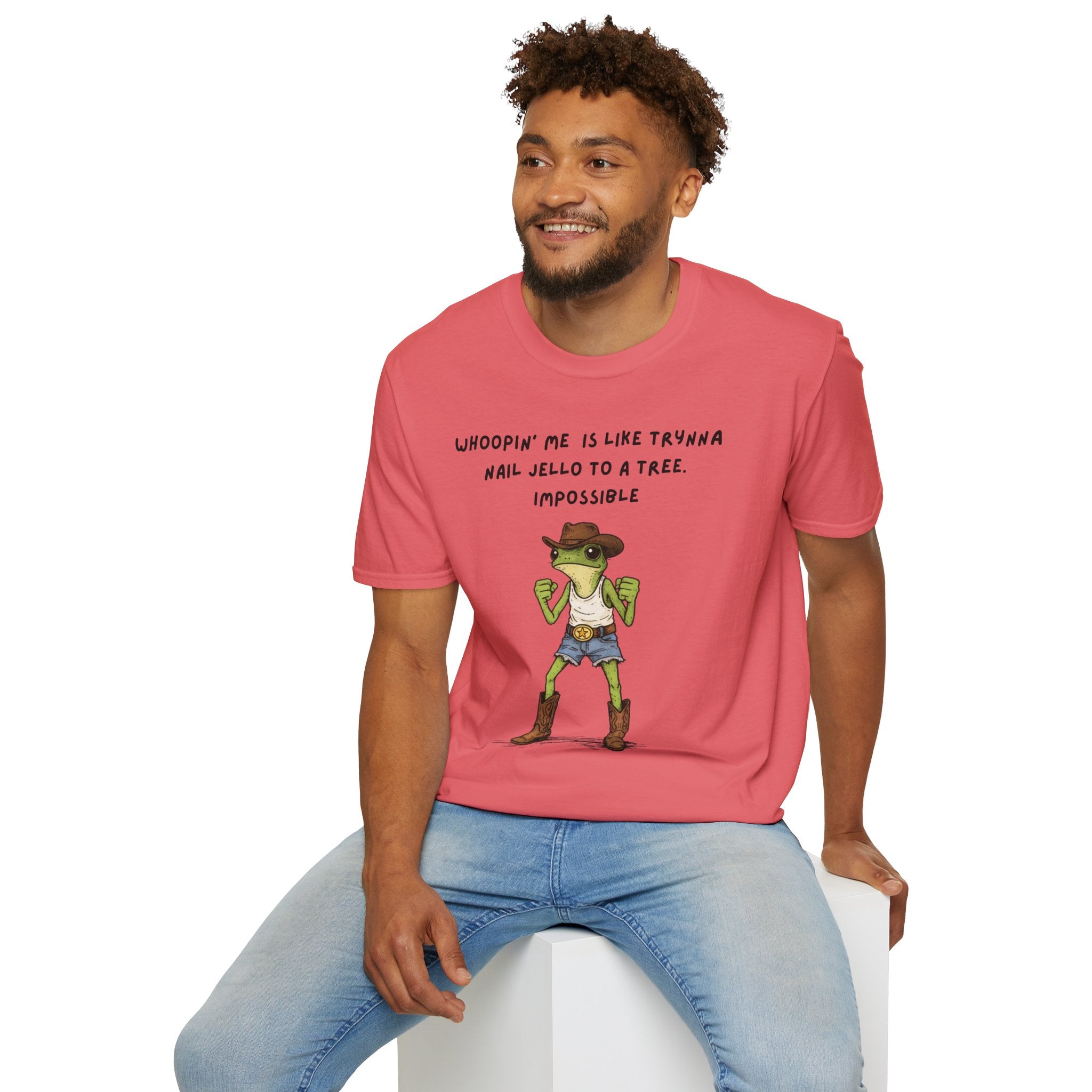Funny Frog Cowboy T-Shirt |“Whoopin’ Me Is Like Trynna Nail Jello to a Tree” Graphic Tee