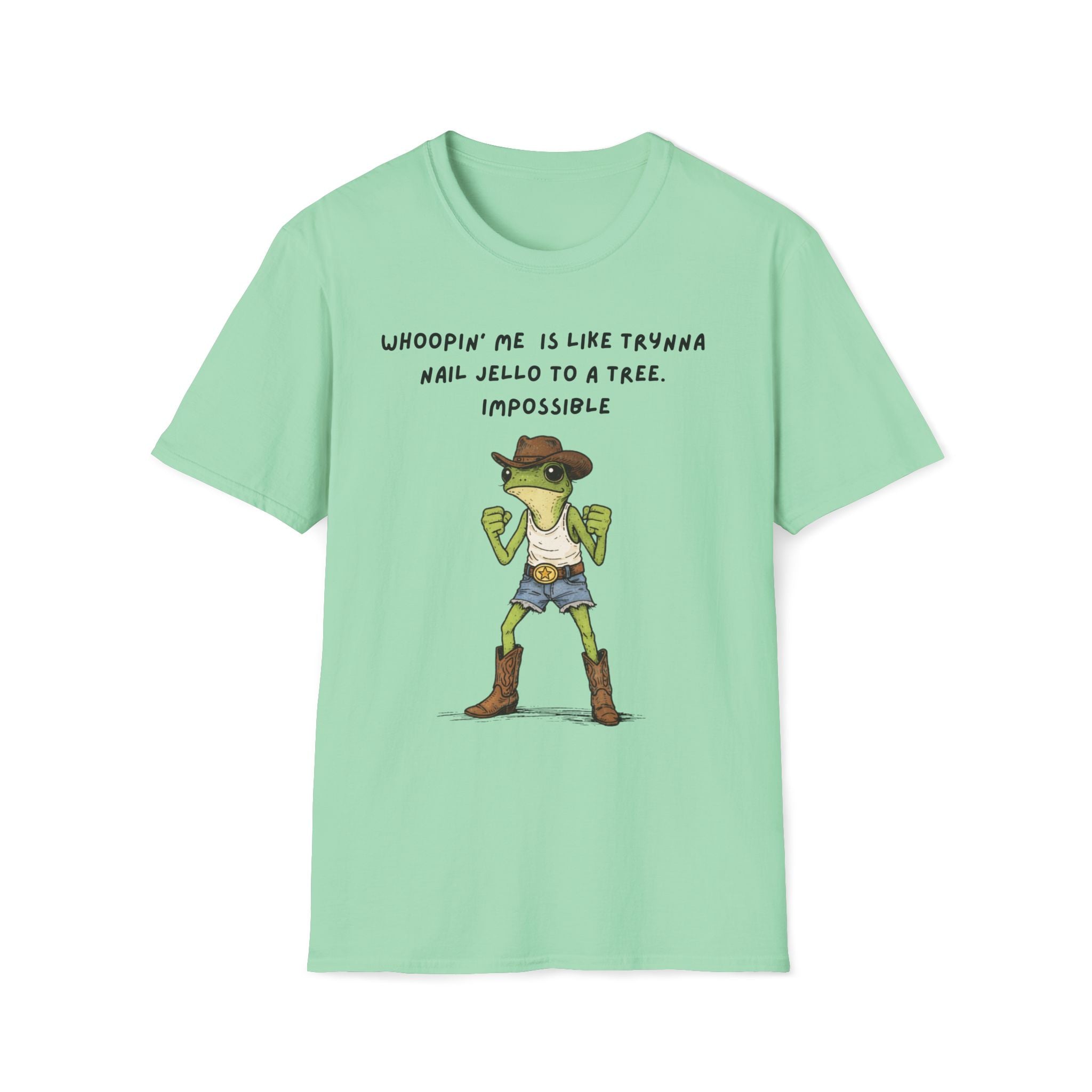 Funny Frog Cowboy T-Shirt |“Whoopin’ Me Is Like Trynna Nail Jello to a Tree” Graphic Tee