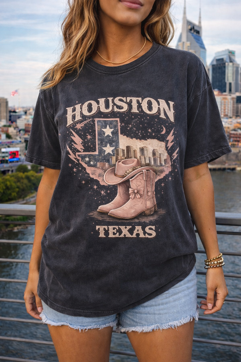 Houston Texas Cowgirl Boots T‑Shirt | Vintage Western Tee | Cowgirlie Style