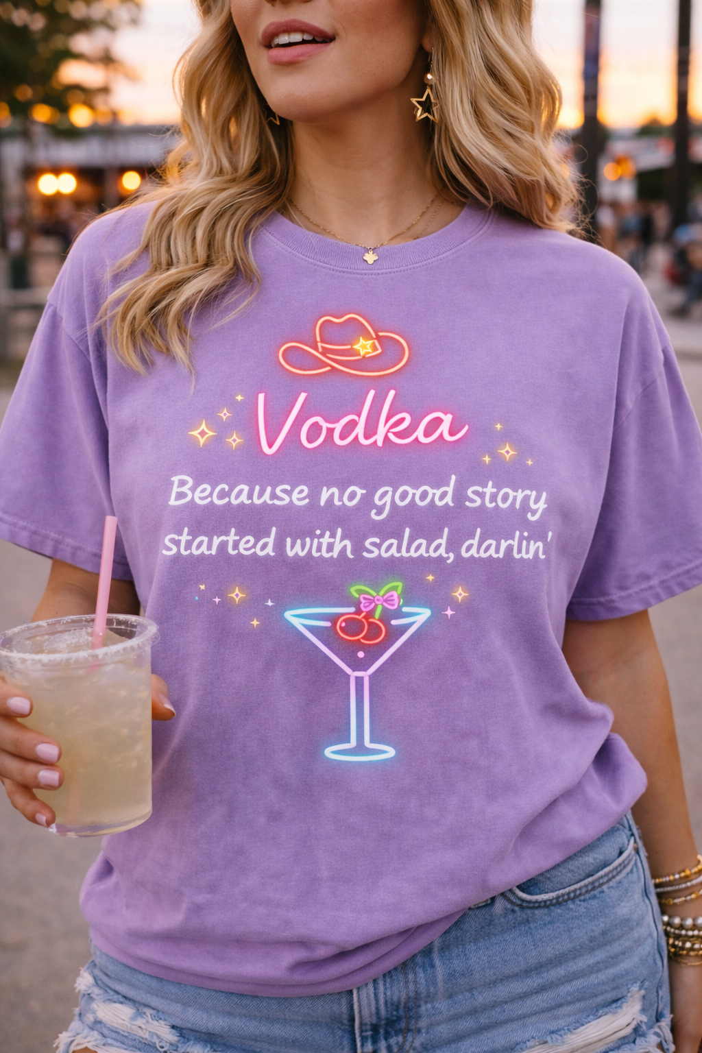 Vodka/Salad  Graphic T-Shirt | "Vodka. No good story started with salad, darlin'"