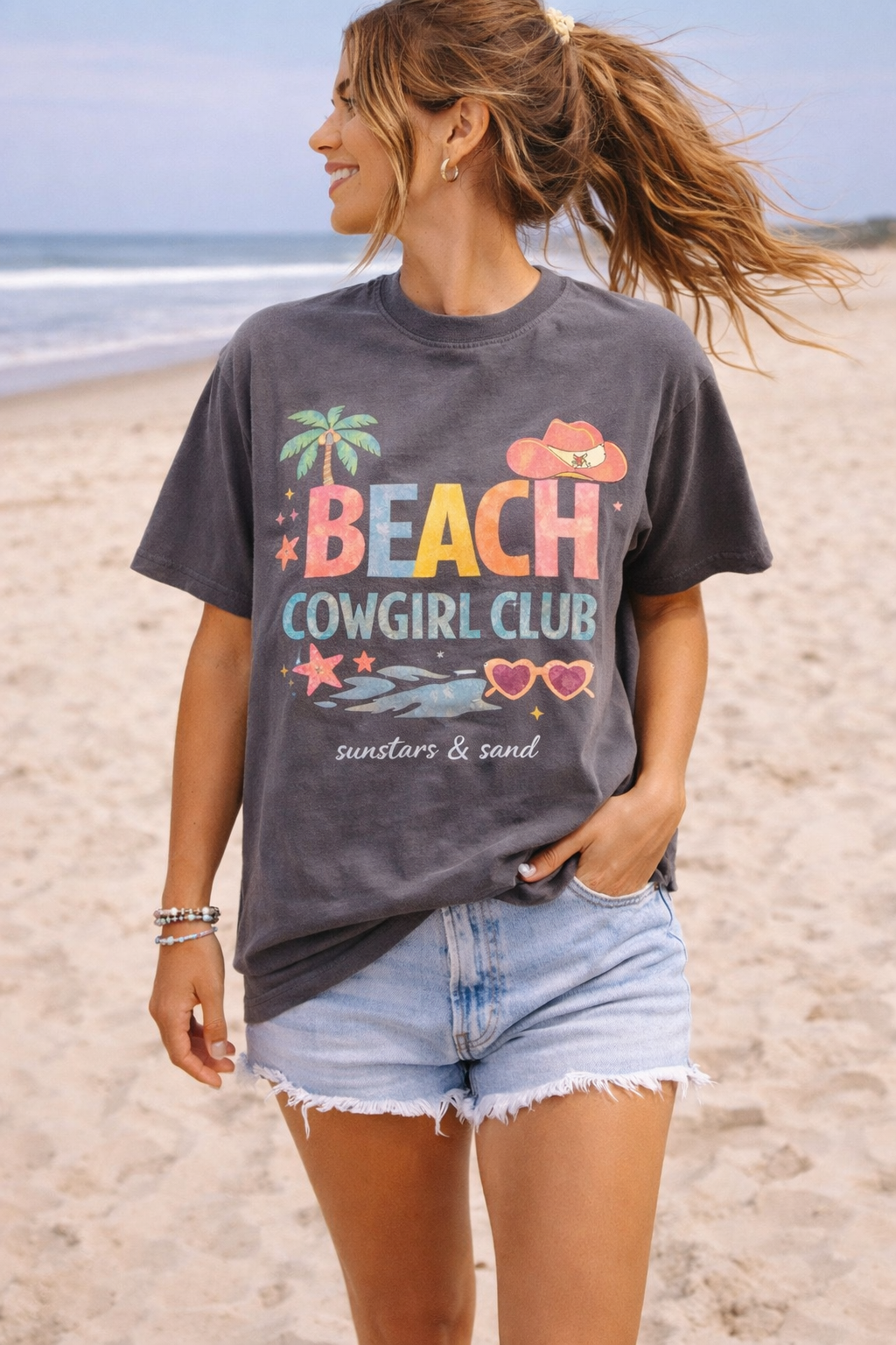 Beachy Southern Cowgirl Club T-Shirt| 'Suntans & Sand' Summer Graphic Tee