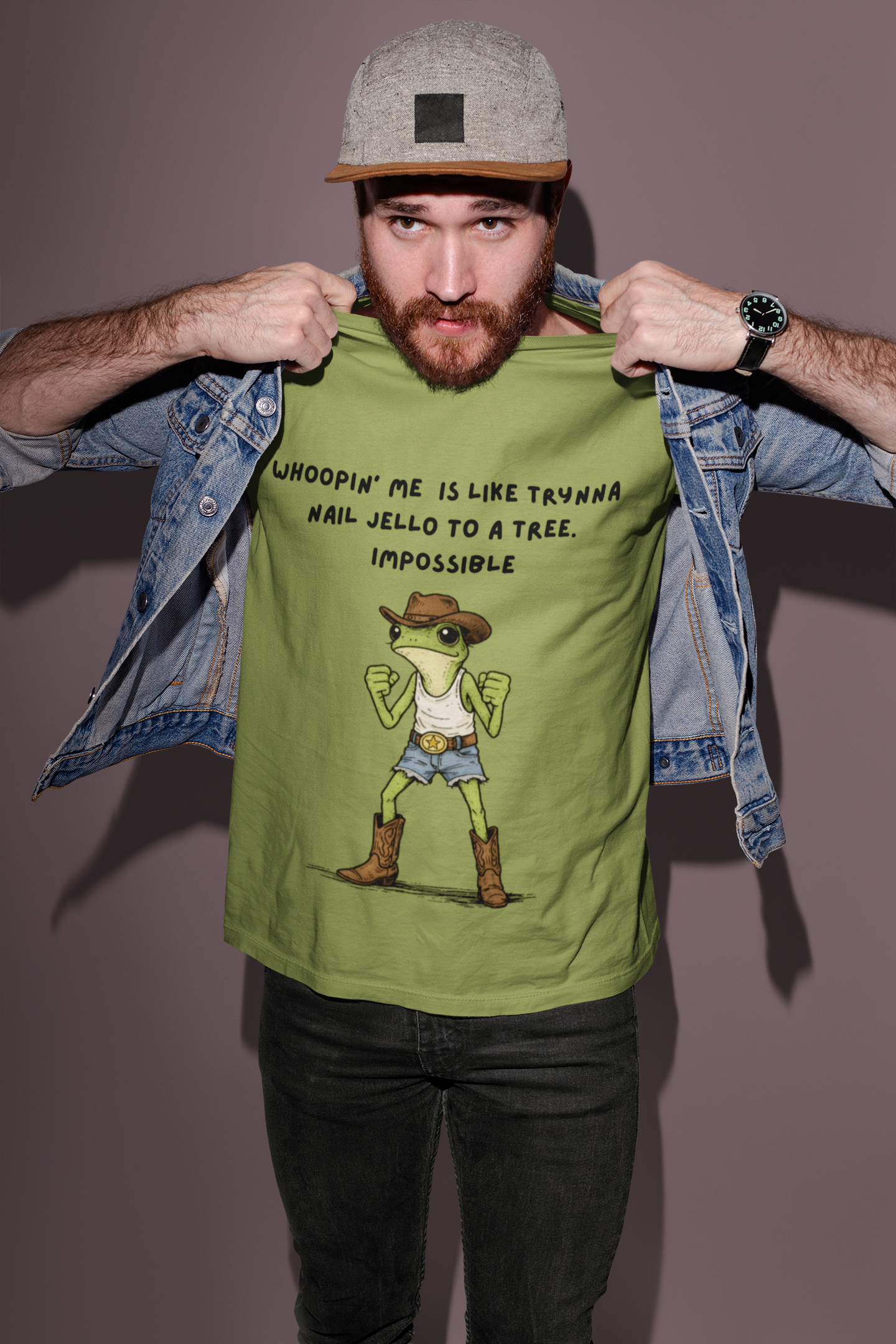 Funny Frog Cowboy T-Shirt |“Whoopin’ Me Is Like Trynna Nail Jello to a Tree” Graphic Tee