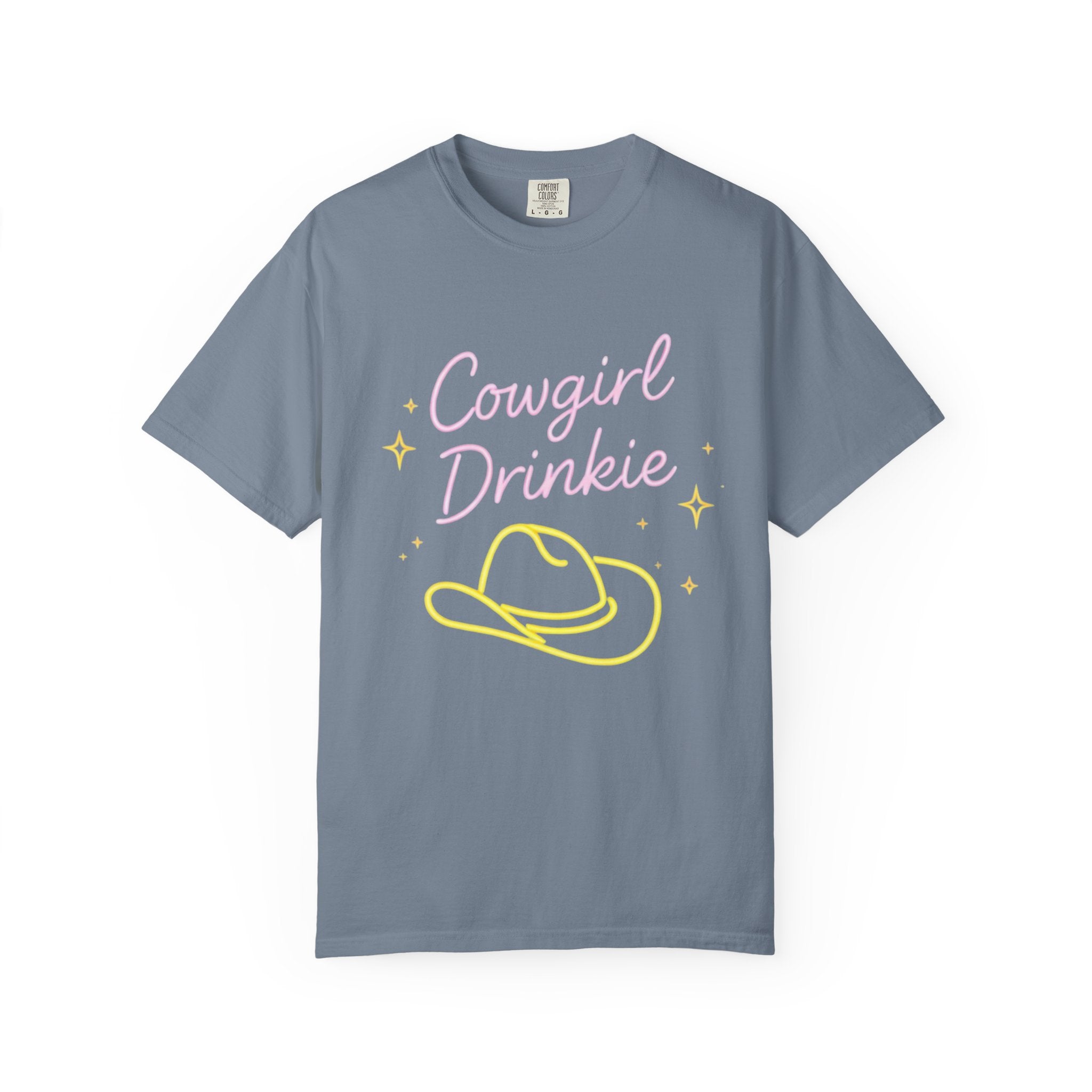 Cowgirl Drinkie | Southern Girlie T-Shirt | Retro Neon Hat Graphic