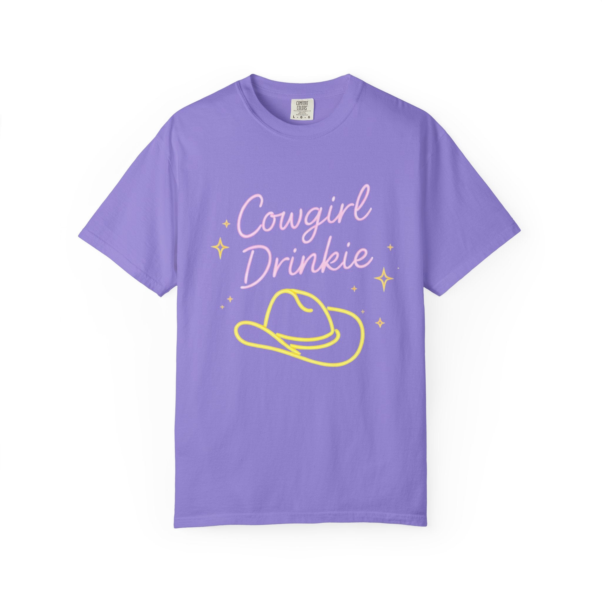 Cowgirl Drinkie | Southern Girlie T-Shirt | Retro Neon Hat Graphic