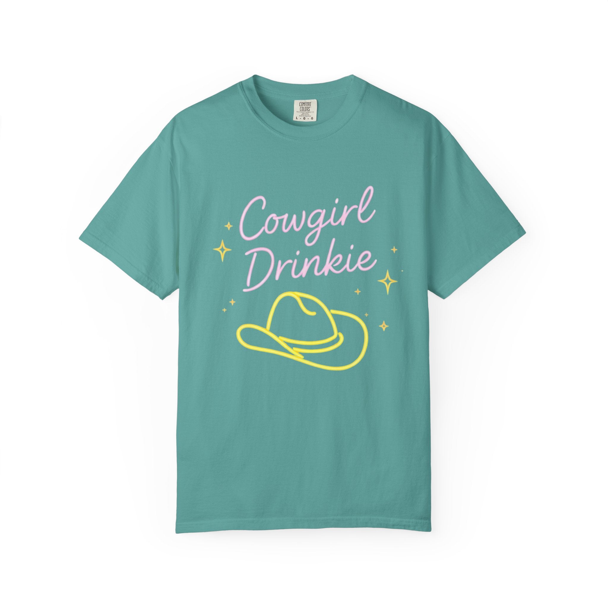 Cowgirl Drinkie | Southern Girlie T-Shirt | Retro Neon Hat Graphic
