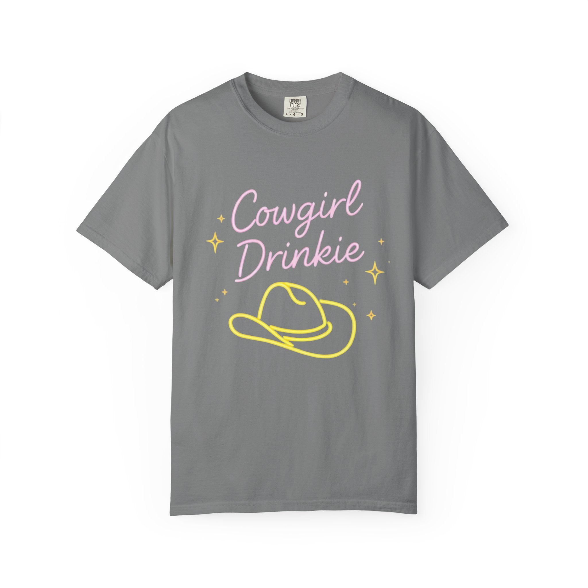 Cowgirl Drinkie | Southern Girlie T-Shirt | Retro Neon Hat Graphic