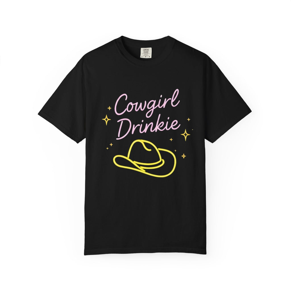 Cowgirl Drinkie | Southern Girlie T-Shirt | Retro Neon Hat Graphic