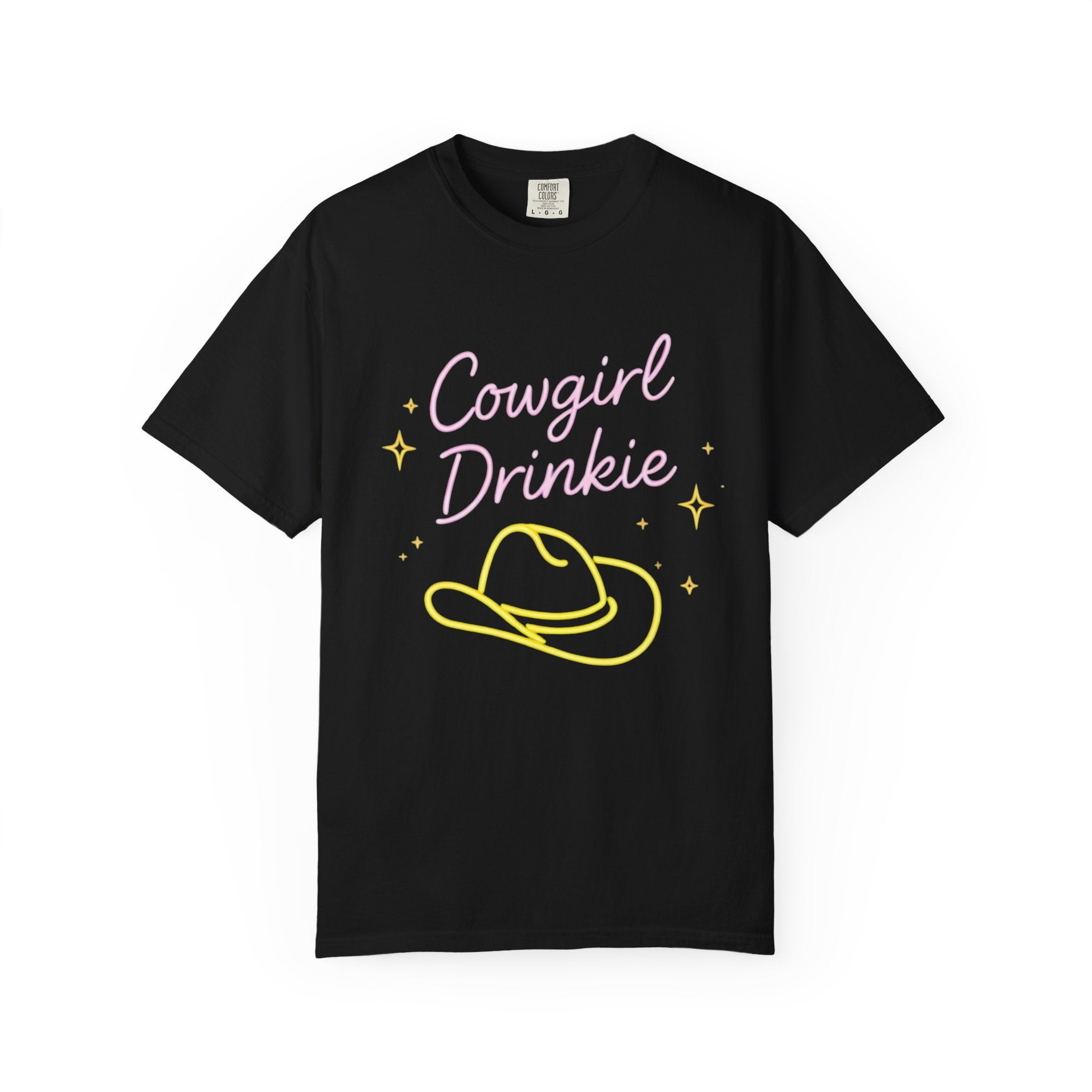 Cowgirl Drinkie | Southern Girlie T-Shirt | Retro Neon Hat Graphic