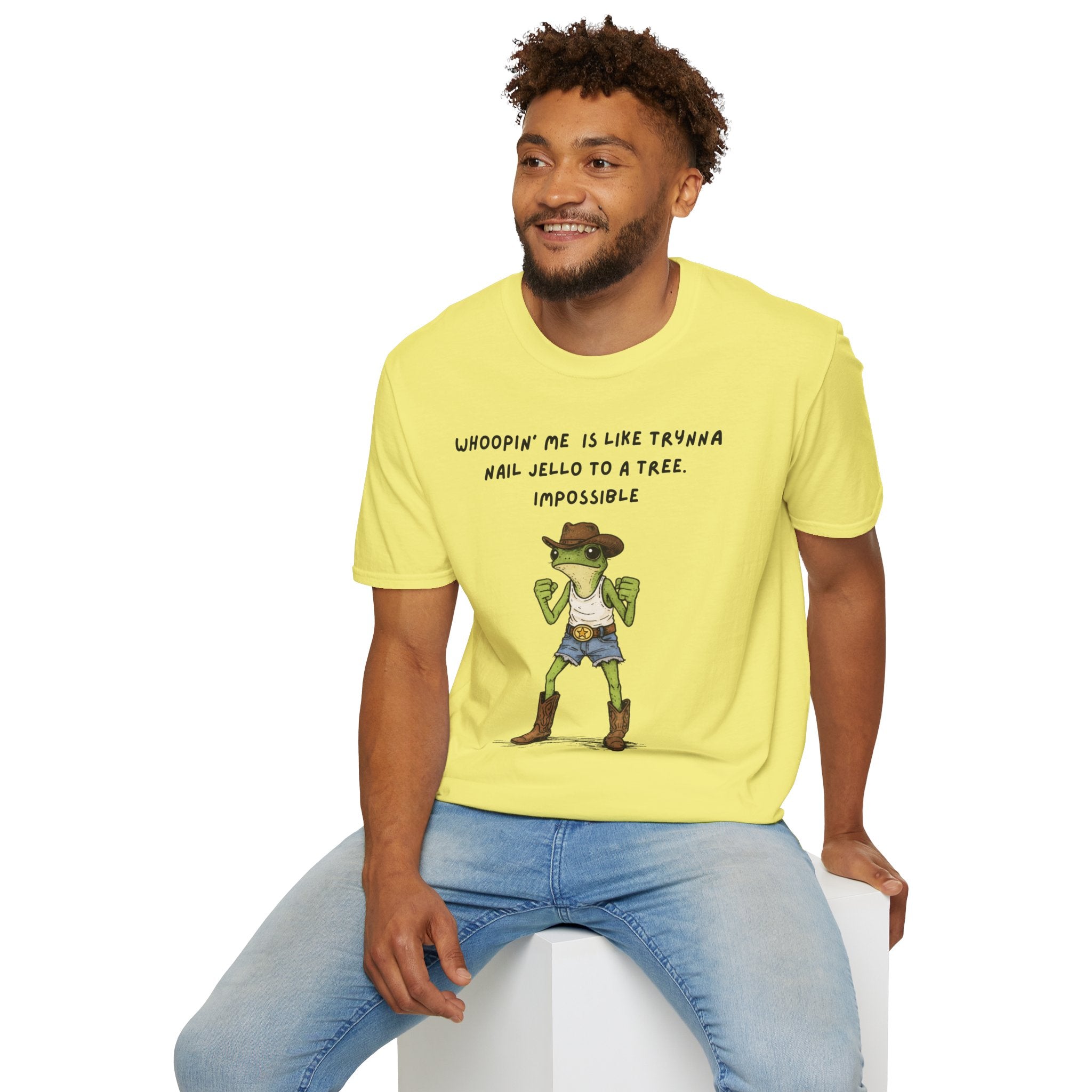 Funny Frog Cowboy T-Shirt |“Whoopin’ Me Is Like Trynna Nail Jello to a Tree” Graphic Tee