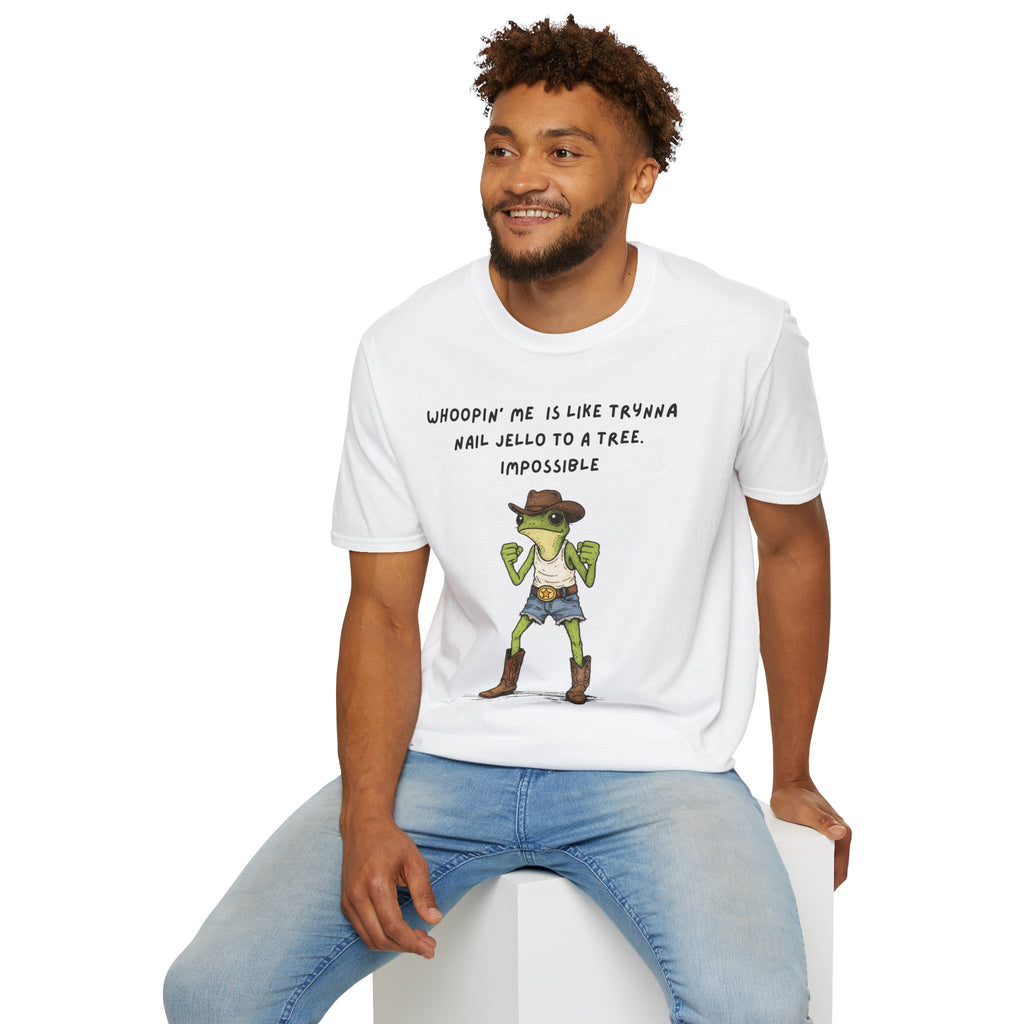 Funny Frog Cowboy T-Shirt |“Whoopin’ Me Is Like Trynna Nail Jello to a Tree” Graphic Tee