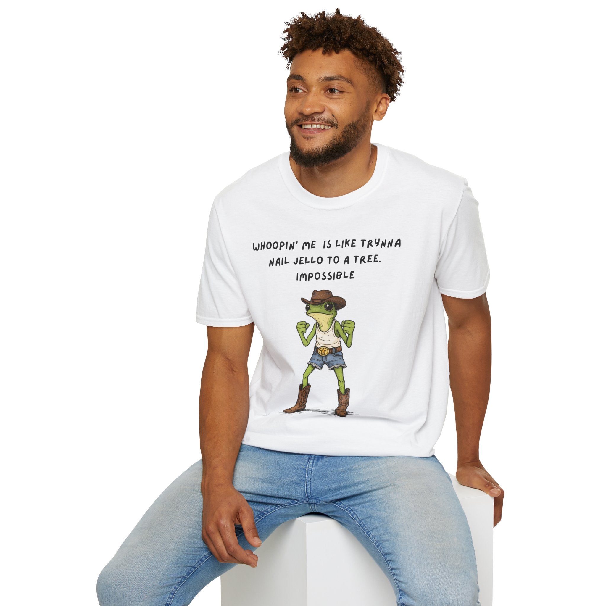 Funny Frog Cowboy T-Shirt |“Whoopin’ Me Is Like Trynna Nail Jello to a Tree” Graphic Tee