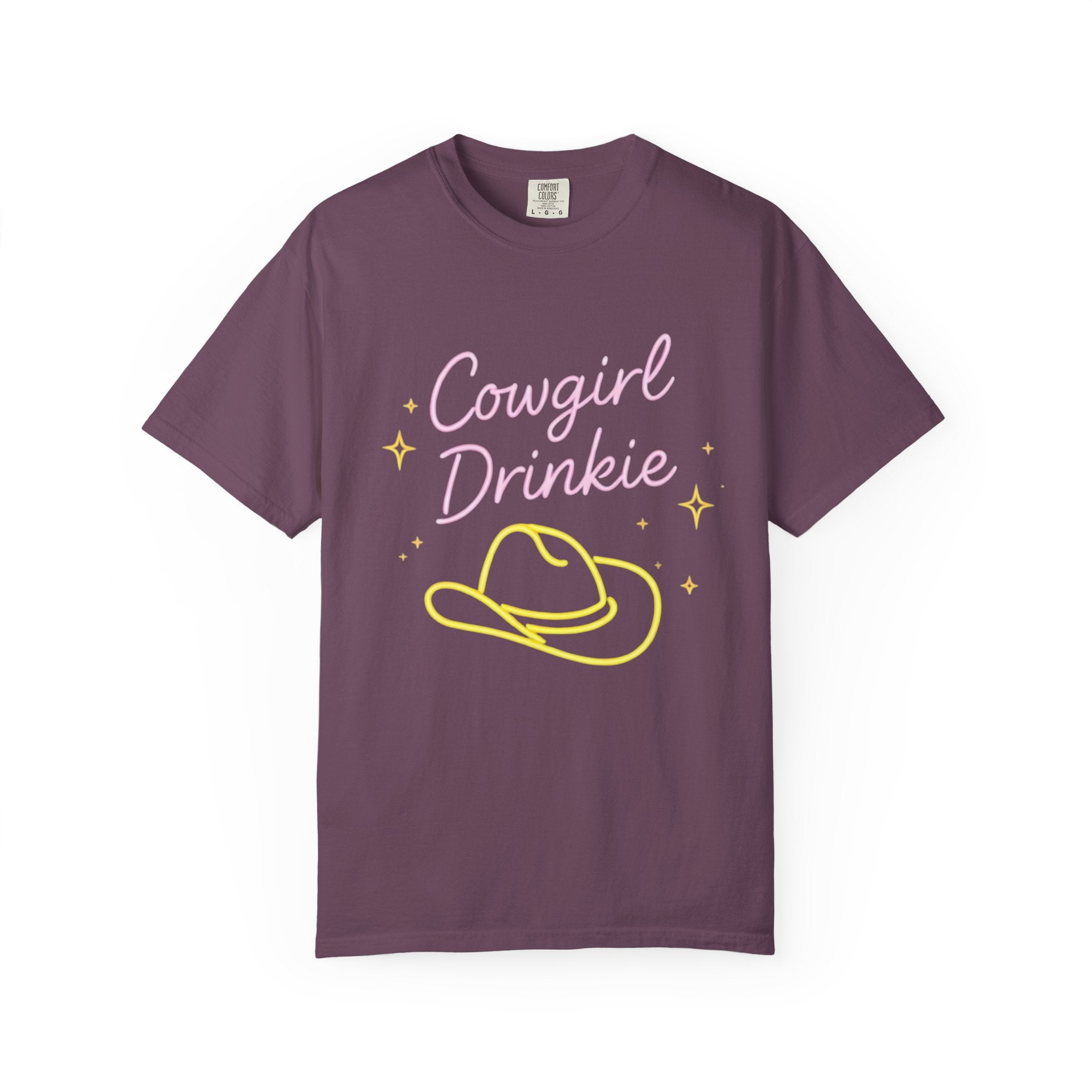 Cowgirl Drinkie | Southern Girlie T-Shirt | Retro Neon Hat Graphic