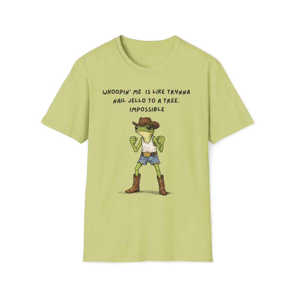 Funny Frog Cowboy T-Shirt |“Whoopin’ Me Is Like Trynna Nail Jello to a Tree” Graphic Tee
